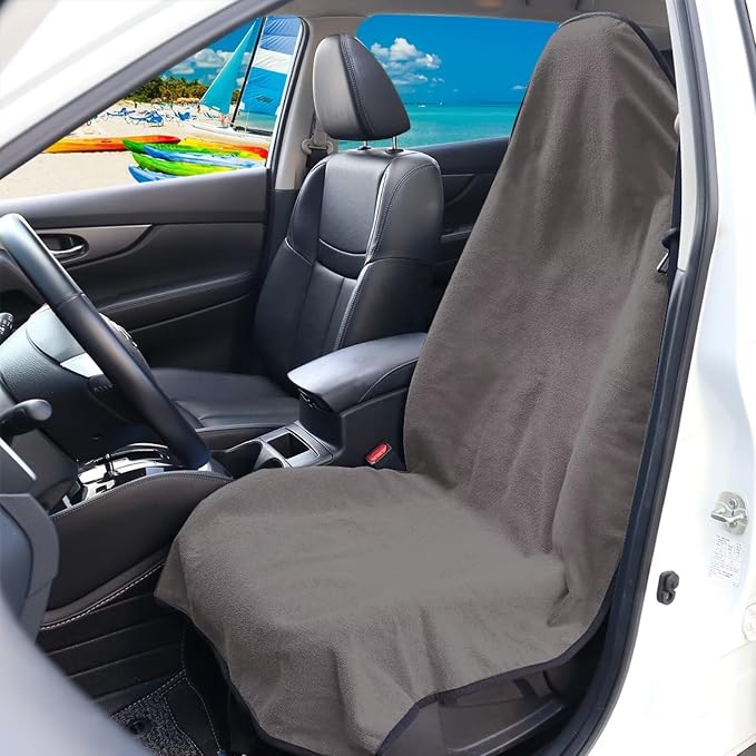 Car Seat Covers - Front Seats Sweat - Absorbent & Waterproof Towel Material, Ideal for Gym, Running, Swimming, Beach & Hiking - Fits Cars, SUVs, Trucks (Classic Gray, 1 Piece) - Image 3