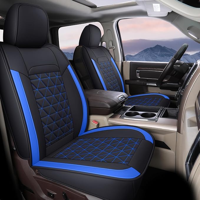 Coverado Front Seat Covers, Waterproof Front Car Seat Covers for Truck Compatible with 2002-2026 Dodge Ram 1500 2500 3500 Crew Double Mega Quad Cab(Blue) by COVERADOAUTO