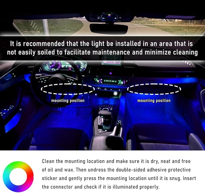 Wevdn Car Interior LED Strip Light, 12V 24 LED Waterproof Neon Ambient Night Light with USB Port, Automotive Atmosphere Decorative Under Dash Lighting Kit, Car Accessories (Blue) - Image 6