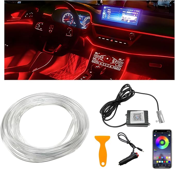 Interior Car LED Strip Lights with APP Control, RGB Ambient Lighting Kit with 118 inches Fiber Optic, 16 Million Colors Music Sync LED Vehicle Cigarette Lighter Neon Strip by Unknown