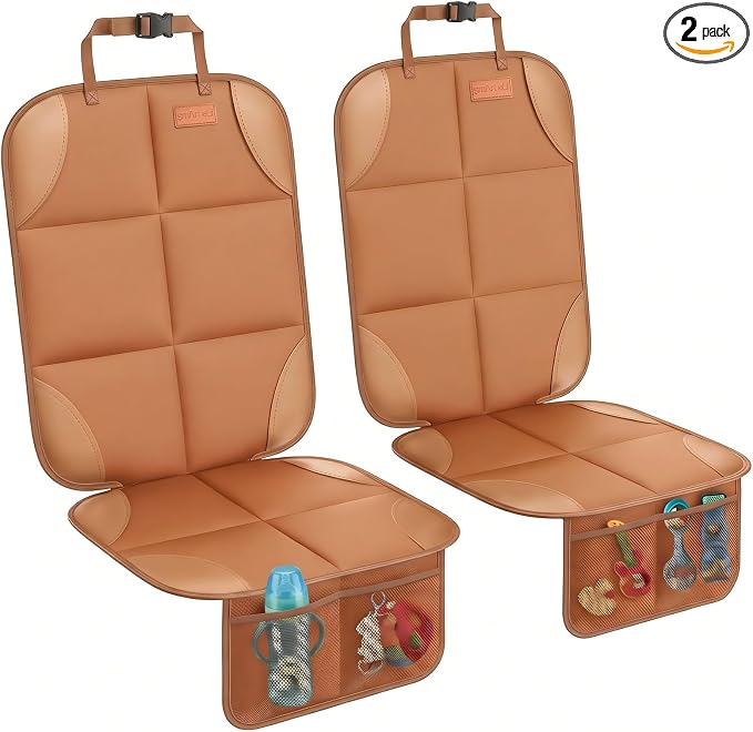 SMART ELF Car Seat Protector 2-Pack, Thick Padding Cushion (Dark Brown) | Baby and Pets for Child Car Seat with Thicily Padded and Non-Slip Backing Mesh Pockets, Universal Size - Sedan SUV Truck by SMARTELF