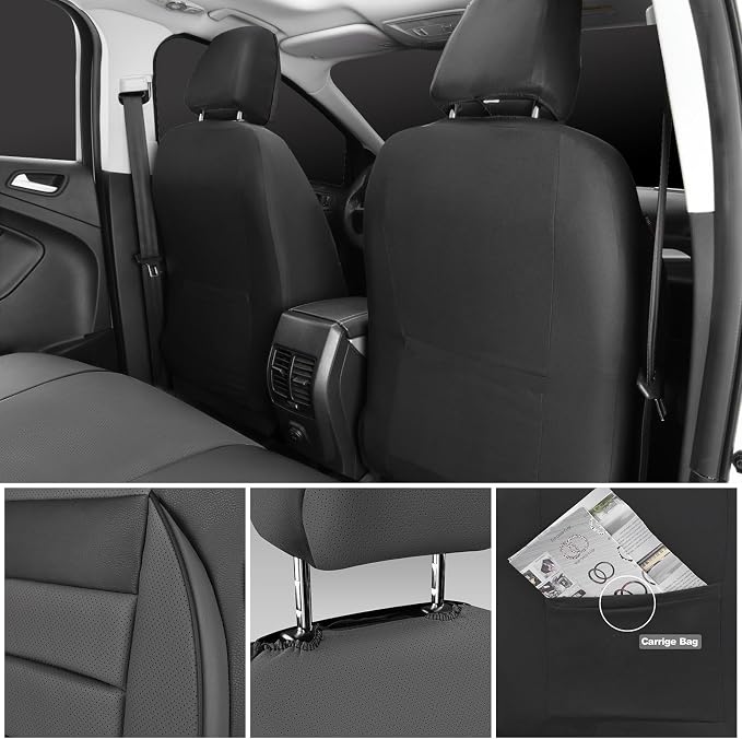 CAR PASS Car Seat Covers Front Seats Only, Universal Fit Automotive Interior Waterproof 3D Foam Back Support Car Seat Covers for Trucks Vans and SUVs Airbag compatible 2 Pieces black gray grey - Image 3