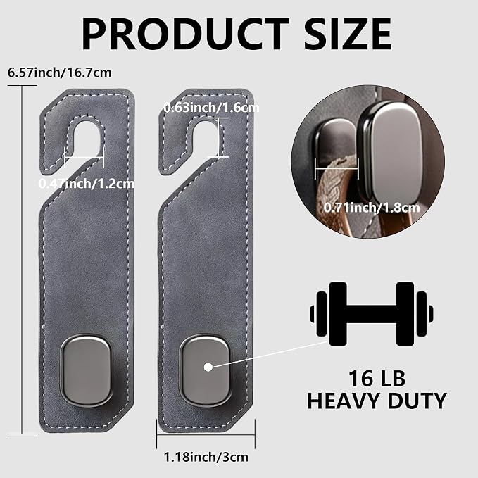Purse Hook for Car Seat Headrest, Suede Car Purse Hook, Heavy Duty Car Hook Organizer for Handbags, Grocery Bags & Backpacks, Universal Car Hooks for SUV Truck Interior(Gray,2pcs) - Image 2
