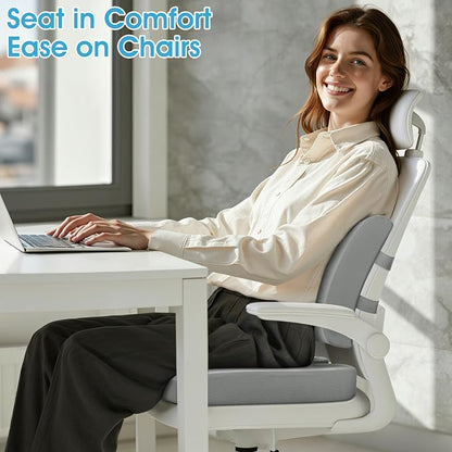 CushZone X-Large Seat Cushion and Lumbar Pillow for Office Chair Light Grey | Thick Memory Foam for Sciatica Pain Relief & Posture Correction, Non-Slip Chair Cushions for Car, Wheelchair and Travel - Image 2