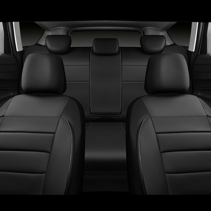 CAR PASS Leather Seat Covers Full Set Universal Water Resistant 3D Foam Back Support, Luxury Comfort Automotive 5 Seat Covers All Season Fit for SUV,Sedan,Van, Airbag Compatible Elegance(Pure Black) - Image 5