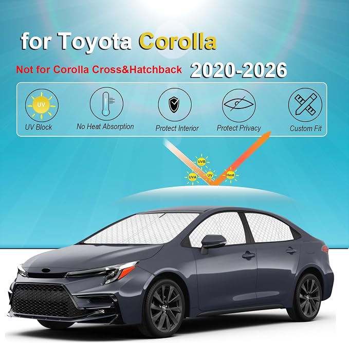 KMF 6pcs Thicken Sun Shades for Toyota Corolla 2020-2025 2026 Accessories (Not Corolla Cross), Full Car Window Covers for Windshield Side Rear, UV Block and Privacy Blackout for Camping - Image 6