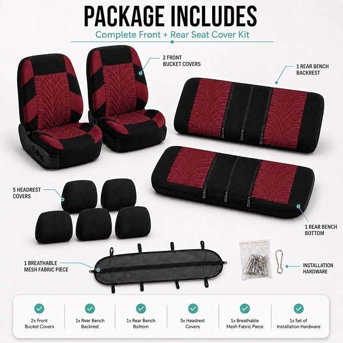 FH Group Full Set Travel Master Car Seat Covers, Airbag and Split Rear Car Seat Cover Universal Fit Interior Accessories for Cars Trucks SUV, Automotive Seat Covers, Burgundy - Image 7