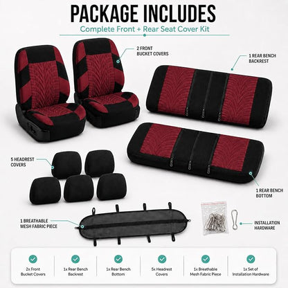 FH Group Full Set Travel Master Car Seat Covers, Airbag and Split Rear Car Seat Cover Universal Fit Interior Accessories for Cars Trucks SUV, Automotive Seat Covers, Burgundy - Image 7