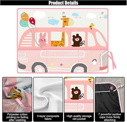 GLSOWEE Car Window Shade for Baby, Blackout Car Window Curtain, Giraffe | Storage Pockets & 7 Suction Cups, Cartoon Pattern Car Side Window Sun Shade Cover for Sun/Heat/UV Rays Protection, Pink - Image 4