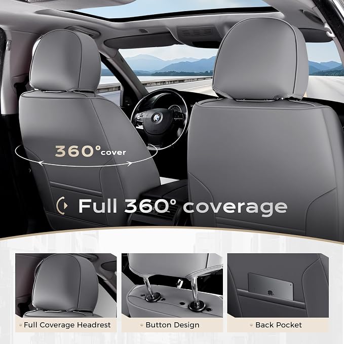 Coverado Car Seat Covers, Seat Covers for Cars, Waterproof Leather Auto Seat Protectors, Leather Car Seat Cushion, Car Interiors Accessories Universal Fit for Most Cars - Image 3