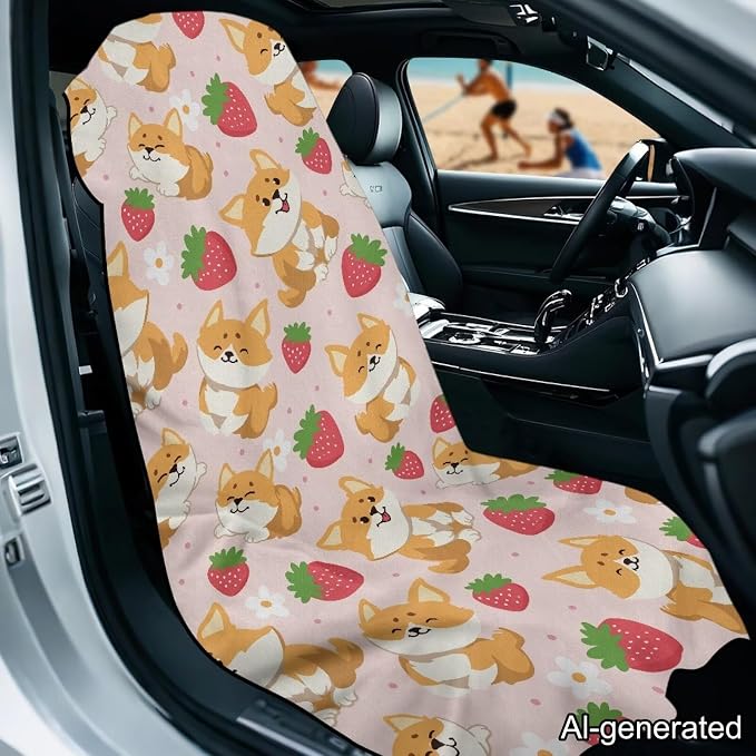 Horeset Corgi Pattern Towel Car Seat Cover – Multi-Function Absorbent Beach & Gym Towel, Sweat Proof Soft Easy Install, Fits SUV Truck Sedan - Image 2