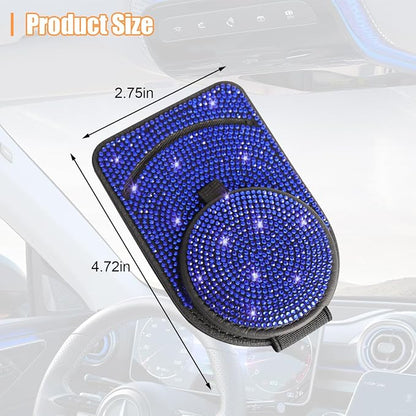 Bling Sunglasses Holder for Car Visor, Genuine Leather Crystal Rhinestone Vehicle Eyeglasses Clip Mount Hanger, Auto Ticket Card Origanizer for Women Girls, Universal Fit (Blue) - Image 2