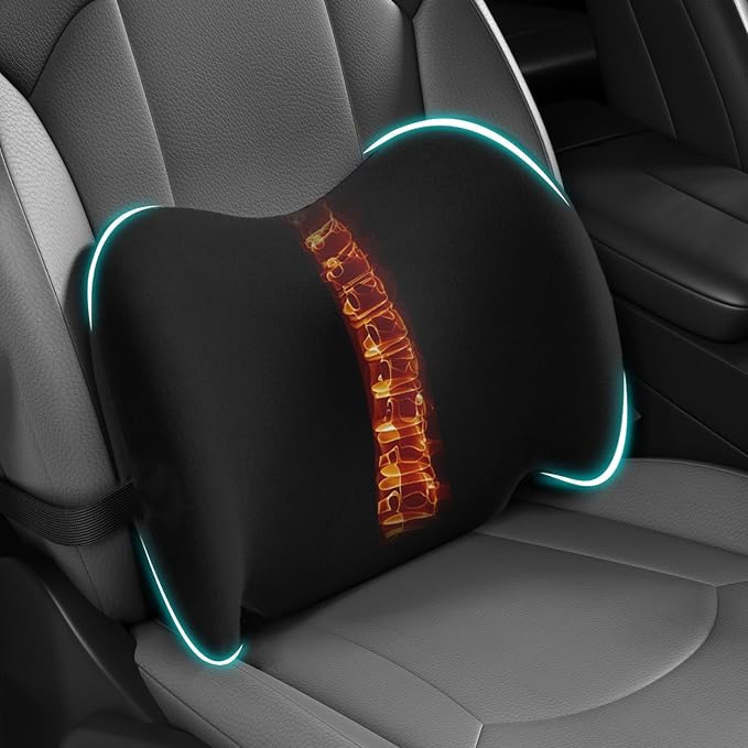 BYMECOST Lumbar Support Pillow for Car, Memory Foam Car Back Cushion | Car Seat Back Pillow for Driving, Adjustable Strap, Ergonomic Lower Back Support Pillow, Office Chairs and Wheelchairs by BYMECOST