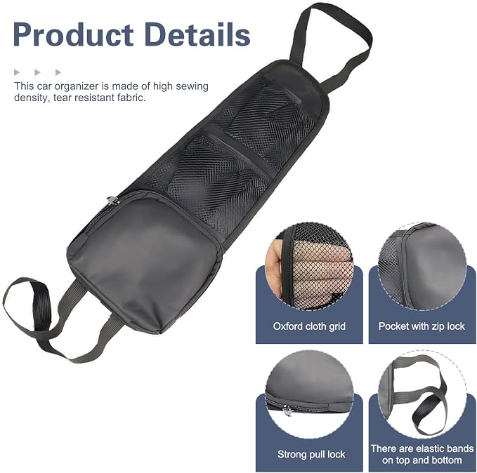 Car Seat Side Organizer, Multi-Pocket Mesh Storage Bag, Seat Organizer for Storing Phones & Daily Essentials, Universal for Most Cars (Black) - Image 3