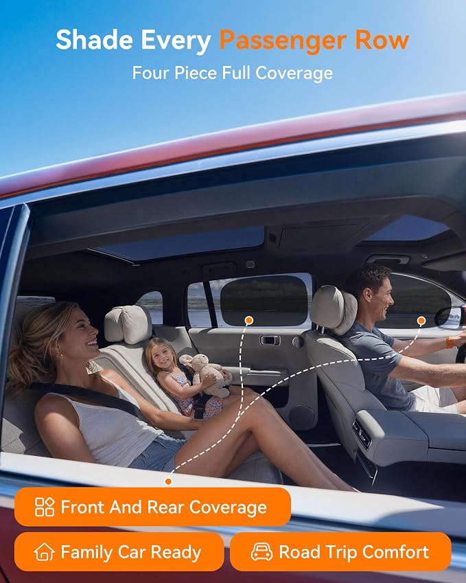4 Pack Car Side Window Sun Shades, Static Cling for Baby Kids and Families | Broader rear-passenger coverage helps reduce glare and heat buildup during school pickup, daily commutes, and road trips - Image 7