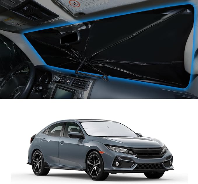 Windshield Sun Shade Umbrella for 2016-2021 Honda Civic | Full covered for windshield, Block UV Rays, Heat Reduction, Easy to install, Durable & Fold Up Small by YYCKE