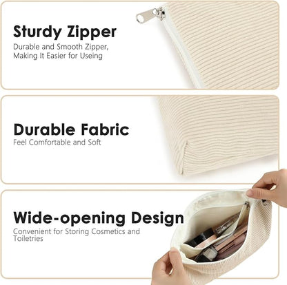 Fammart Corduroy Makeup Bag, Travel Cosmetic Bag Organizer Toiletry Bag Make Up Bags with Zipper & Compartments for Women Girls - Image 4