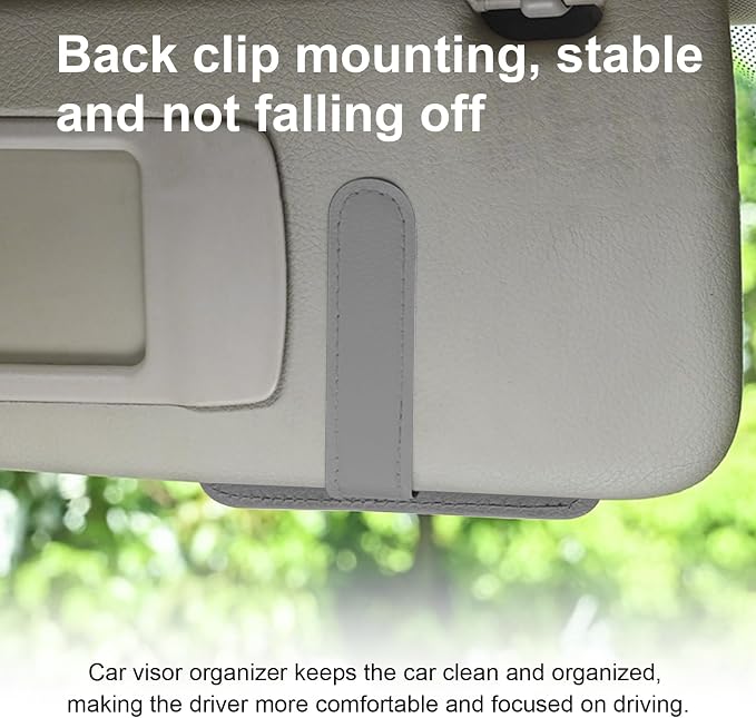 Augeny Car Sun Visor Organizer, Small Auto Visor Organizer and Storage, Registration and Document Holder, Vehicle Accessories for Sunglasses, Document, Card, Pen, Driver License (Gray) - Image 6