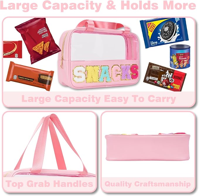 Snack Bag Clear Chenille Varsity Letter Zipper Pouch for Travel Preppy Cosmetic Bag Clear Cosmetic Bag Makeup Travel Bag for Women - Image 2