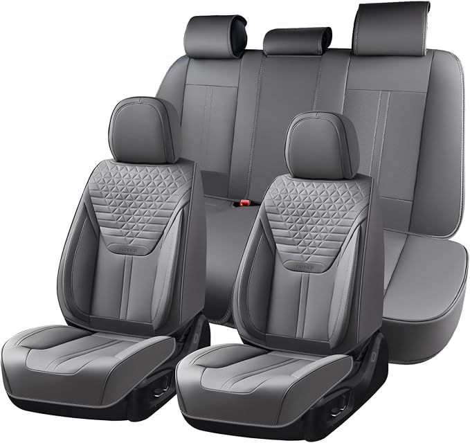 Car Seat Covers for Full Set, Universal Seat Cushion 5 Seats, Car Seat Protector Waterproof, Premium Leather Automotive Seat Covers for Most Cars, Sedans, SUVs, and Trucks-Gray by FLORICH