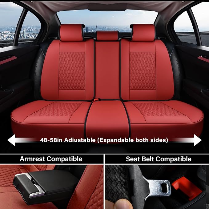 Coverado Car Seat Covers Full Set, Red Seat Covers for Car with Lumbar Support, Nappa Leather Seat Covers Waterproof Car Seat Protectors Universal Fit for Most Cars SUV Trucks - Image 4