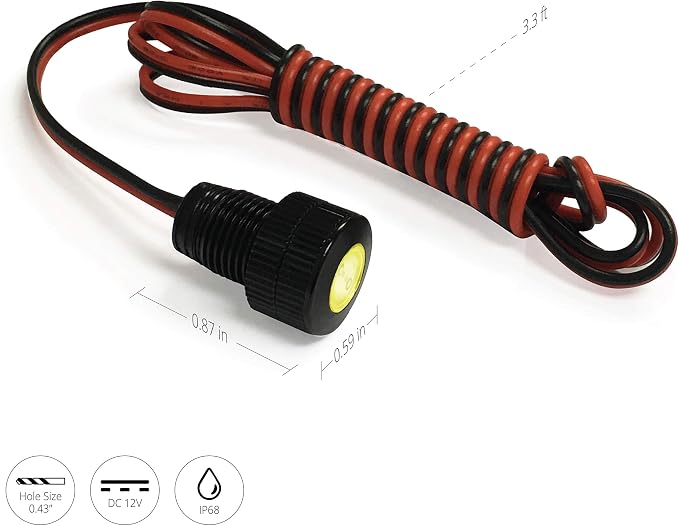 Oznium BRIGHTEST Light Bolt - Flush Mount 12V LED Light for Bumper, Grille, Cars Interior, Dash, Ambient Lighting, Motorcycle w/SLEEK Aluminum Housing & Screw Nut (11 mm Black, Warm White LED) - Image 4