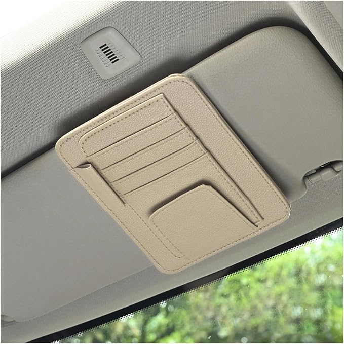 Augeny Car Sun Visor Organizer, Small Auto Visor Organizer and Storage, Registration and Document Holder, Vehicle Accessories for Sunglasses, Document, Card, Pen, Driver License (Beige) by Augeny