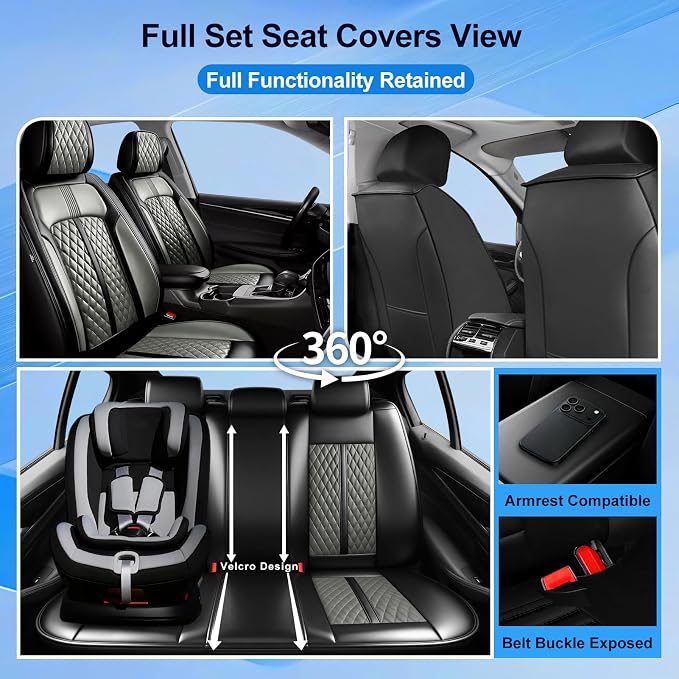 Fit CX-30 Seat Covers Custom Fit for Mazda CX-30 2020-2025, Full Set | Premium Leather Full Coverage Protectors, Waterproof, Breathable, Scratch Resistant, Easy Wipe, Airbag Compatible, Black+Gray - Image 2