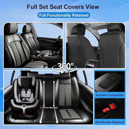 Fit Sonata Seat Covers Custom Fit for Hyundai Sonata 2007-2026, Front Pair | Premium Leather Full Coverage Protectors, Waterproof, Breathable, Scratch Resistant, Easy Wipe, Airbag Compatible, Black+Gray - Image 2