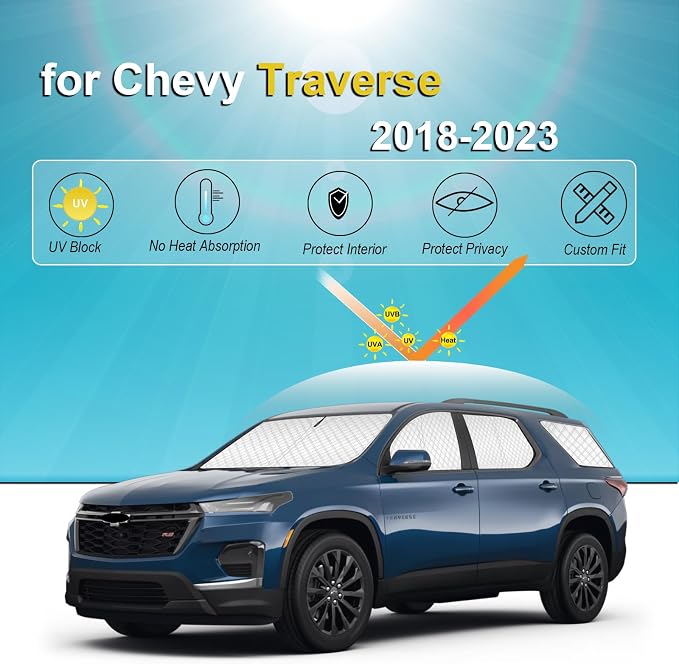 KMF 8pcs Thicken Sun Shades for Chevy Traverse 2018-2023 Accessories,Chevrolet Full Car Window Covers Sunshade for Windshield Side Rear, UV Block and Blackout Privacy for Car Camping Outdoor - Image 6