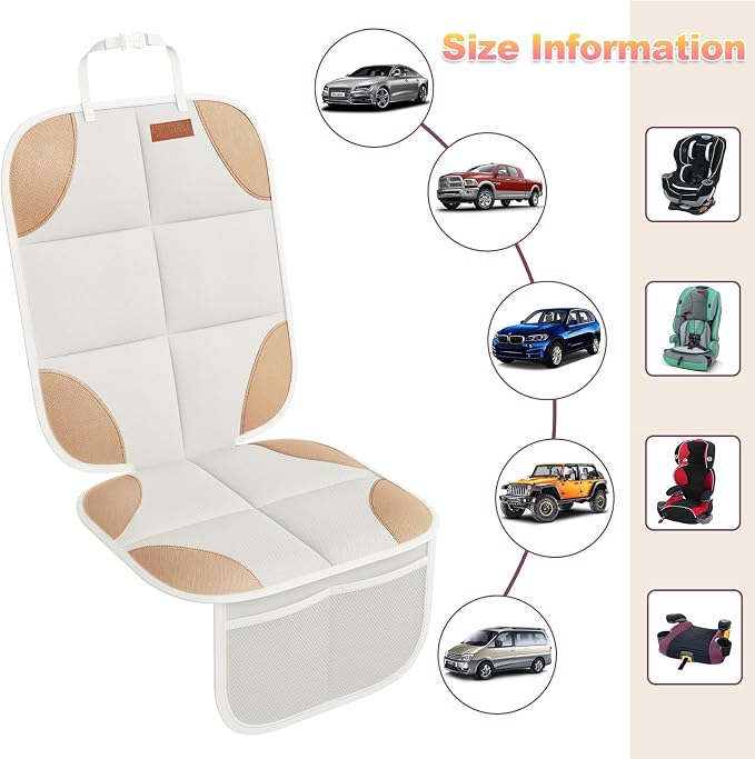SMART ELF 2 Pack in Gift Box Car Seat Protector (Beige Brown) | Thickest Padding and Non-Slip Backing Mesh Pockets for Baby and Pet, Sedan SUV Truck - Image 2