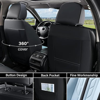Coverado Car Seat Covers Full Set, Automotive Seat Covers Car Seat Protector Car Seat Cushion, Waterproof Leather Seat Covers for Cars, Universal Fit for Most Sedan SUV Pick-up Truck(Black&Light Blue) - Image 3