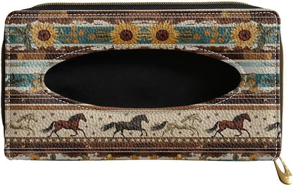 Biyejit Car Tissue Holder, Aztec Sunflower Horse Premium Sun Visor Napkin Case, Hanging Car Accessories Used to Organize Paper Towels and Storage Small Items by Biyejit