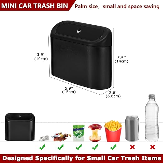 Ginsco 2 Pack Mini Car Trash Can with Lid, Small Car Garbage Can, Cute Leakproof ABS Trash Bin, Cars Accessories for Interior, Garbage Bin for Car, Home, Office with 120pcs Trash Bags Black - Image 2