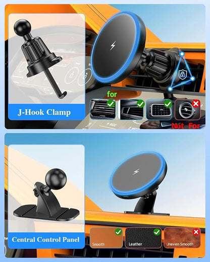 Mag Safe Car Mount Charger, 3 in 1 [LED RGB HandsFree] Wireless Car Charger | Strong Magnetic Phone Holders for Your Car- Fast Charging MagSafe Car Phone Monut Charger for iPhone 17/16/15/14/13/12 Series - Image 3