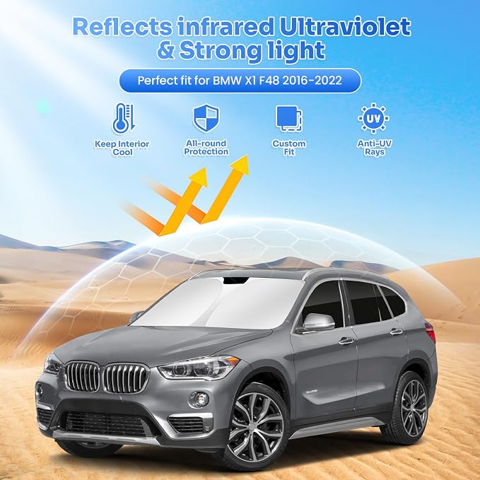Canvcle Window Shades for 2016-2022 BMW X1 F48 Accessories Windshield Sun Shade Side Rear Window Cover Sunshade Sun Visor Shield Privacy Protection for Camping Keep Vehicle Cool Black 10PCS - Image 2