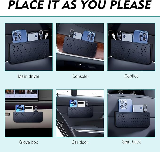 Car Seat Side Pocket Organizer - PU Leather Multifunctional Car Storage Bag, Mini Console Side Organizer for Seat/Door/Window, Holds Phone, Keys, Sunglasses, Wallet (Black) - Image 7