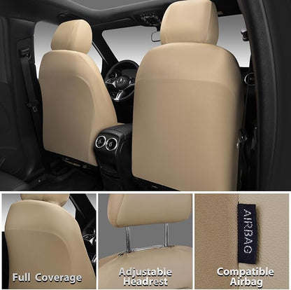CAR PASS Memory Foam Car Seat Covers,Air Cool Mesh Thick Seat Covers Front Seats,Beige Leather Seat Cover for Car,Universal Automotive Comfort for Most Cars,SUV,Trucks,Airbag Compatible,All Beige - Image 2