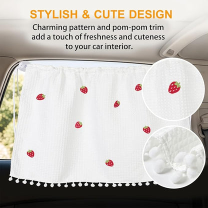 Car Side Window Sun Shade, Cute Blackout Car Window Shade Privacy Curtain for Baby, Automative UV Protection Window Shades with Suction Cup for Back Seat (Strawberries) - Image 5