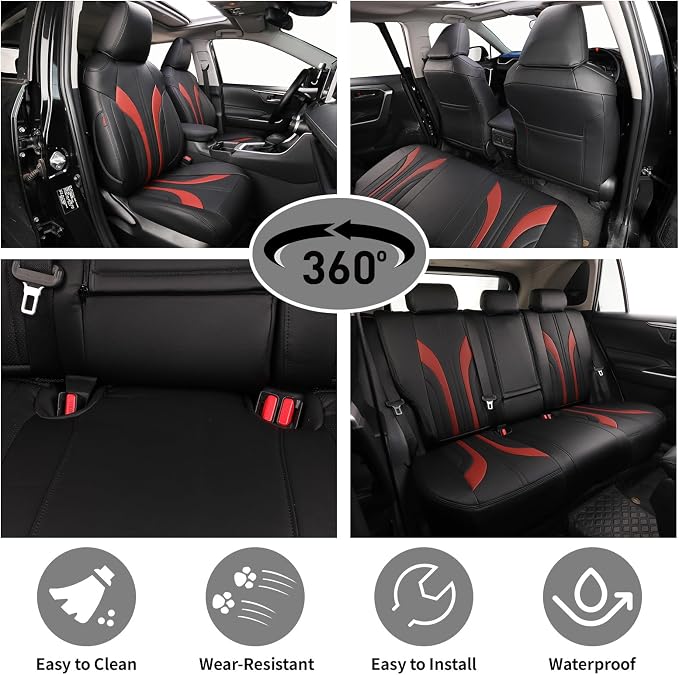 EKR Civic Seat Covers Custom Fit for Honda Civic (Sedan) 2016 2017 2018 2019 2020 2021 LX(Rear One Piece No Armrest),Waterproof Leather Car Seat Cover Full Set,Faux Leather(A5808-Black+Burgundy) - Image 6