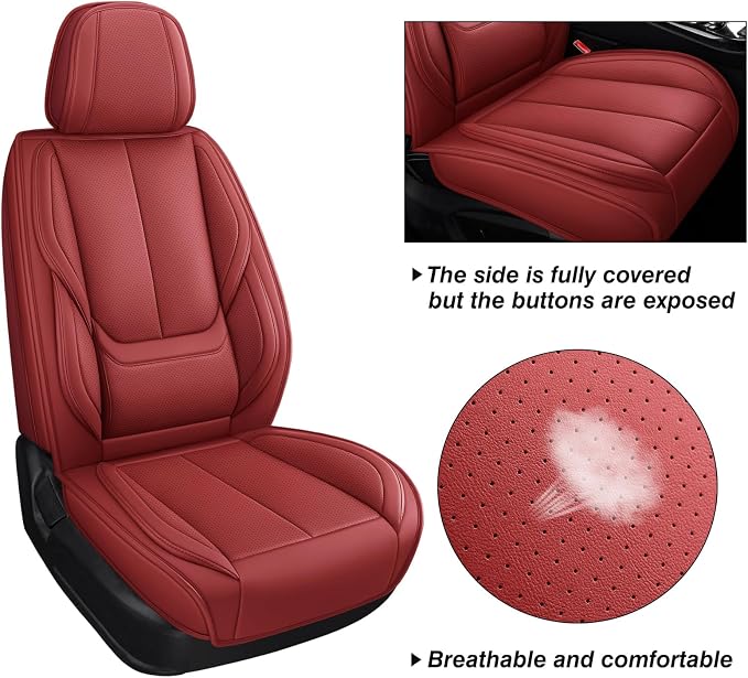 MINGBRON Leather Car Seat Covers,Car Seat Covers Full Set,Automotive Seat Covers,Fit for Most Cars SUV and Most Sedans Red - Image 6