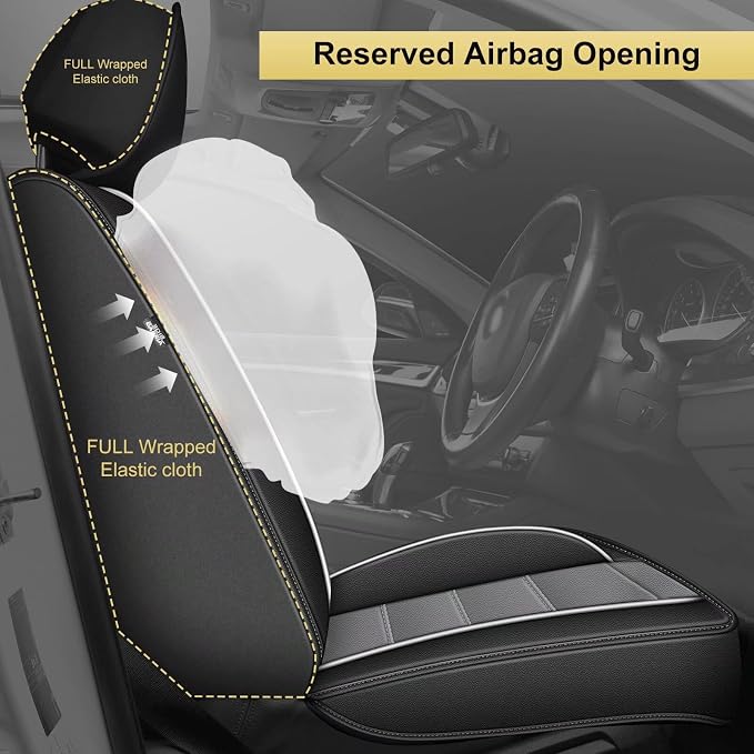 IKABEVEM Car Seat Covers Fit for Acura RDX 2007-2025 2026: Luxury Leather Automotive Front Seat Covers, Car Seat Protector(2PCS Front, Black&Grey) - Image 3
