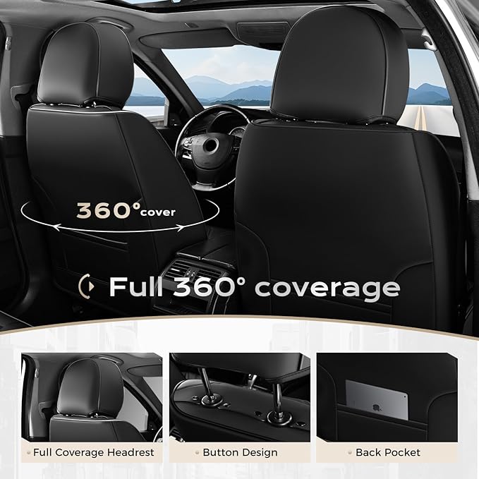 Coverado Seat Covers, Car Seat Covers Full Set, Leather Seat Covers for Cars, Car Seat Protector, Black Car Seat Covers Front Seats and Back Seats Universal Fit for Most Cars Purple - Image 6