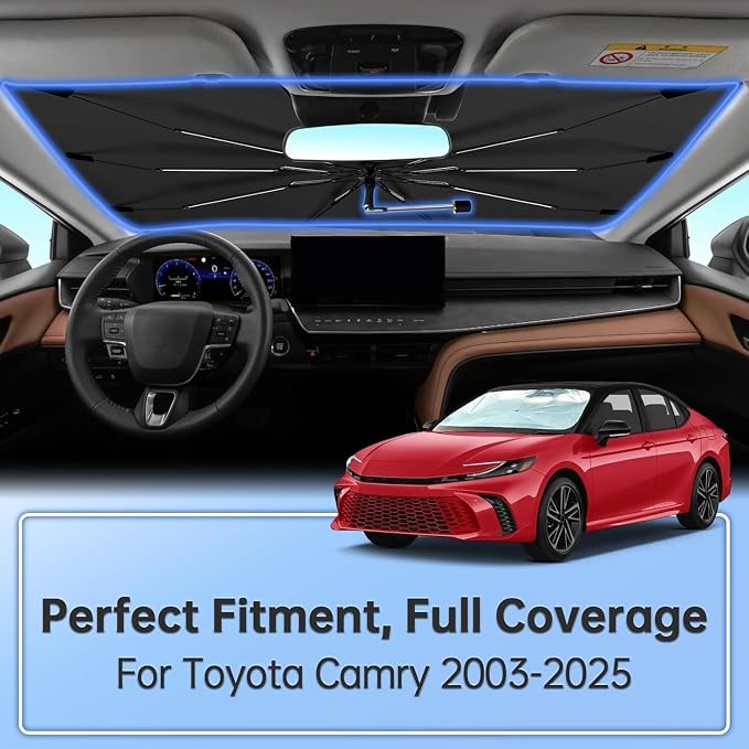 Windshield Sun Shade Umbrella for Toyota Camry 2003-2025 Front Window | Portable Sunshade, Compact Auto Sun Shield Visor for UV Protection, Keep Car Cool Accessories - Image 2