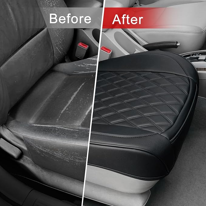 BEITK 1 Pack Leather Front Car Seat Bottom Cover Black | PU leather,Waterproof, Full Wrap, Non-slip, Universal Fit for Sedan Truck SUV, Easy to Install - Image 5