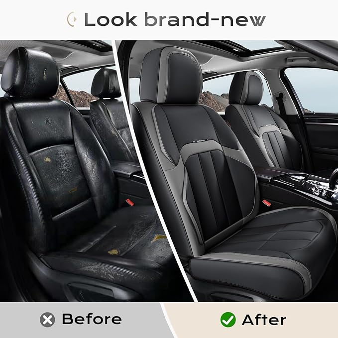 Coverado Nappa Leather Car Seat Covers Full Set, Luxury Waterproof Seat Protectors, Airbag Compatible Anti‑Slip Auto Seat Covers, Universal Fit for Most Cars SUVs Trucks Pickup Vehicles - Image 8