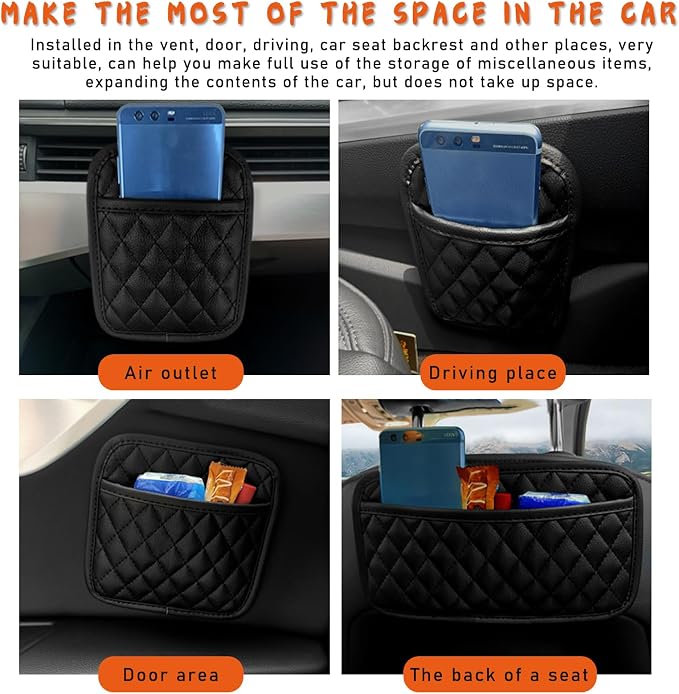 2PCS Car Side Pocket Organizer, Leather Auto Seat Storage Bag for Cell Phone Sunglasses, Waterproof Document Holder Tray Pouch for Vehicle Seat Gap Filler, Car Accessories (Large) - Image 7