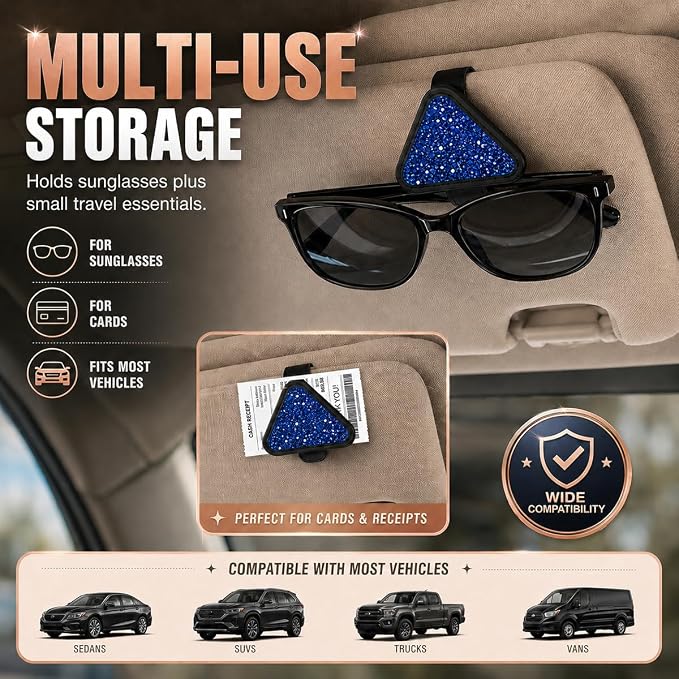 2PCS Magnetic Sunglass Holder for Car Visor, PU Leather Automotive Sun Visor Eyeglasses Hanger Clip, Vehicle Interior Ticket Card Organizer Mount Accessories for SUV Pickup Truck(Blue) - Image 6