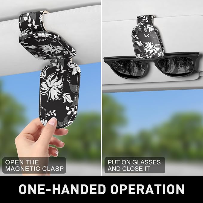Sunglasses Holder for Car Visor, Magnetic Leather Car Sunglass Holder, Car Sun Visor Glasses Hanger Clip, Car Interior Accessories for Women Men, Fits All Size Eyeglasses - Image 6