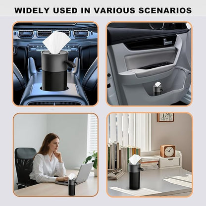 Car Tissues Cylinder, Cup Holder Car Tissue Box with Handle, Detachable Easy Cleaning Tissue Holder with 1 Pack Tissues, Black Grey - Image 7